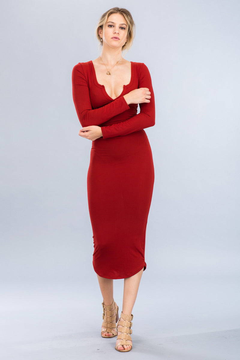 Long sleeve Bodycon Dress (Red)