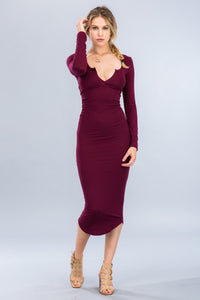 Long sleeve Bodycon Dress (Burgundy)